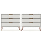 Manhattan Comfort Rockefeller Mid-Century Modern 35" Dresser in Off White (3-Drawer) - Set of 2