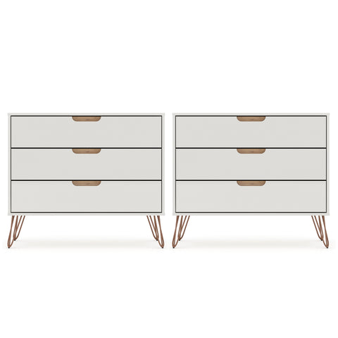 Manhattan Comfort Rockefeller Mid-Century Modern 35" Dresser in Off White (3-Drawer) - Set of 2