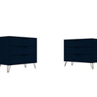 Manhattan Comfort Rockefeller Mid-Century Modern 35" Dresser in Midnight Blue (3-Drawer) - Set of 2