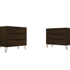 Manhattan Comfort Rockefeller Mid-Century Modern 35" Dresser in Chestnut Brown (3-Drawer) - Set of 2