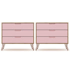 Manhattan Comfort Rockefeller Mid-Century Modern 35" Dresser in Pink (3-Drawer) - Set of 2