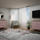 Manhattan Comfort Rockefeller Mid-Century Modern 35" Dresser in Pink (3-Drawer) - Set of 2