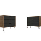 Manhattan Comfort Rockefeller Mid-Century Modern 35" Dresser in Gray (3-Drawer) - Set of 2