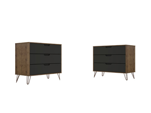 Manhattan Comfort Rockefeller Mid-Century Modern 35" Dresser in Gray (3-Drawer) - Set of 2