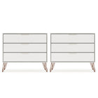 Manhattan Comfort Rockefeller Mid-Century Modern 35" Dresser in Off White (3-Drawer) - Set of 2