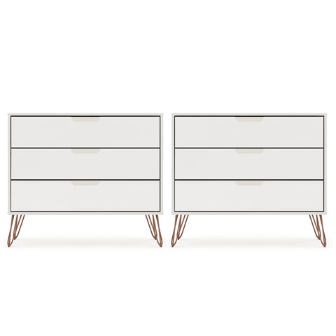 Manhattan Comfort Rockefeller Mid-Century Modern 35" Dresser in Off White (3-Drawer) - Set of 2