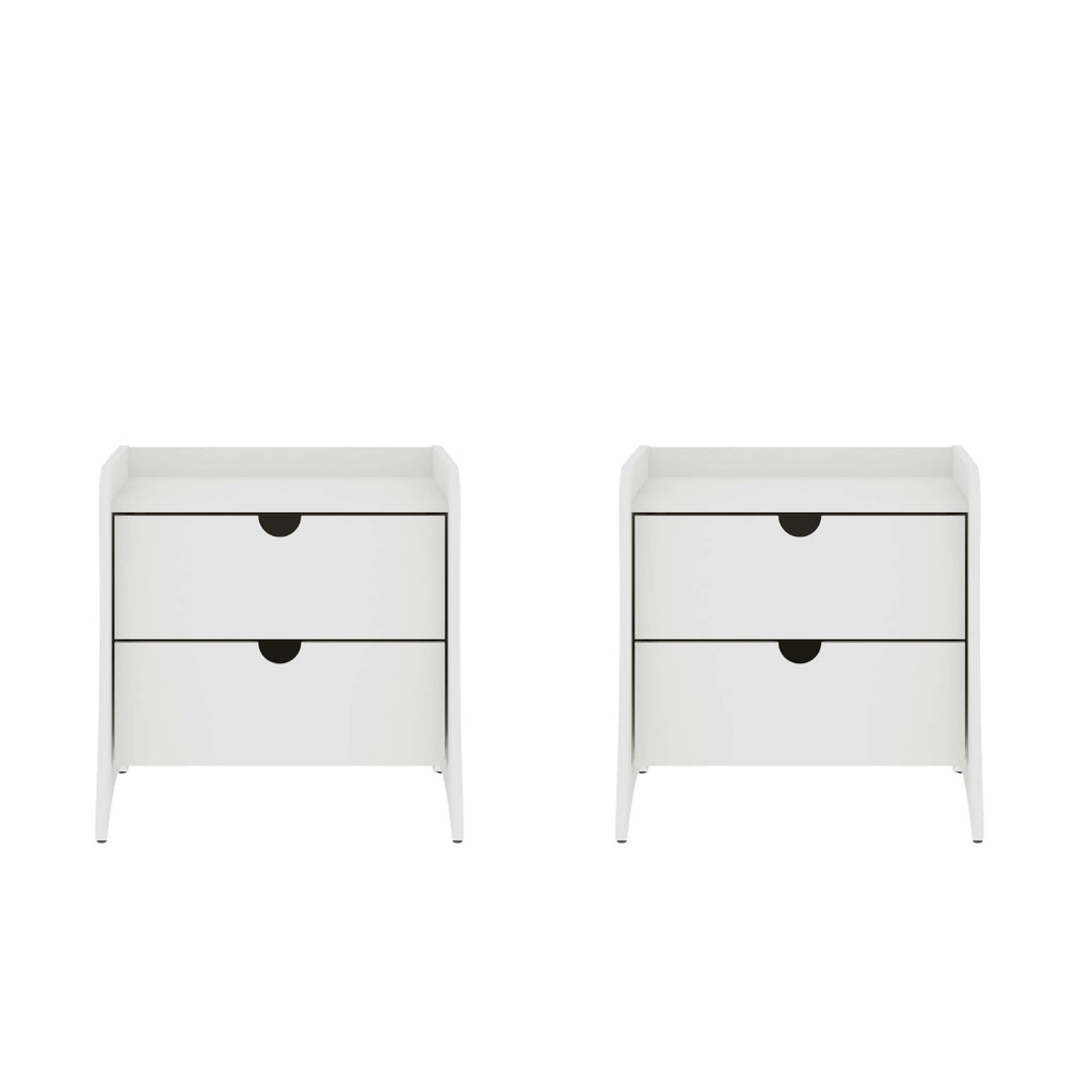Manhattan Comfort Coney Mid-Century Modern 20" Nightstand in White (2-Drawer) - Set of 2