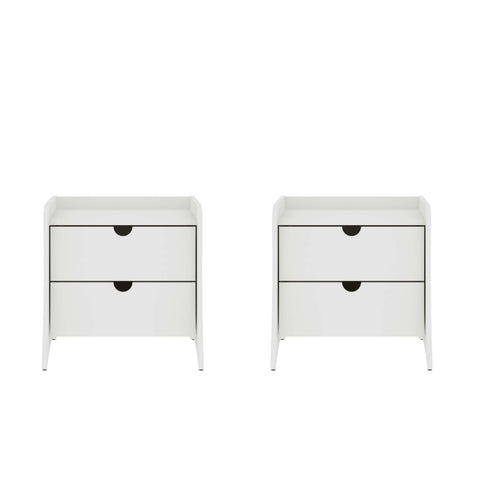 Manhattan Comfort Coney Mid-Century Modern 20" Nightstand in White (2-Drawer) - Set of 2
