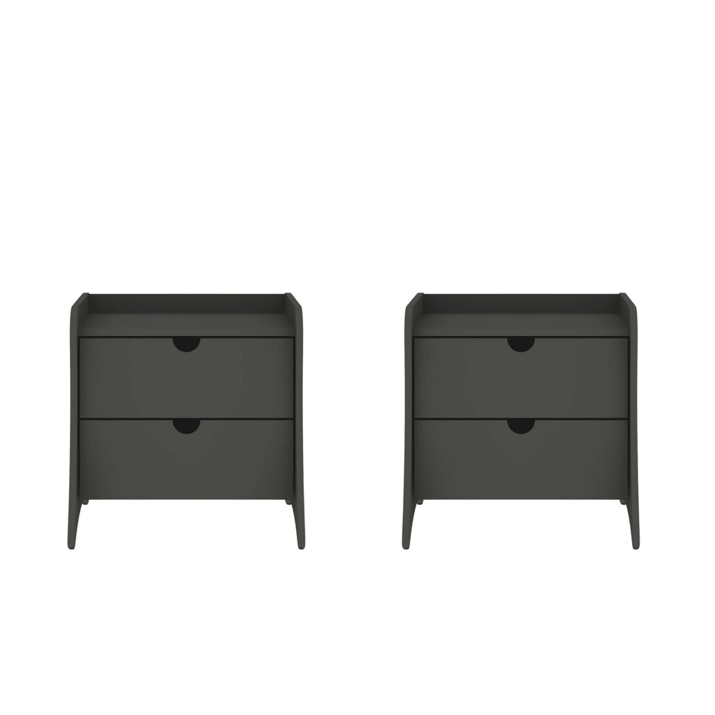 Manhattan Comfort Coney Mid-Century Modern 20" Nightstand in Charcoal Gray (2-Drawer) - Set of 2