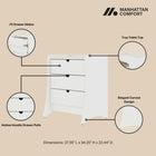 Manhattan Comfort Coney Mid-Century Modern 28" Nightstand in White (3-Drawer) - Set of 2