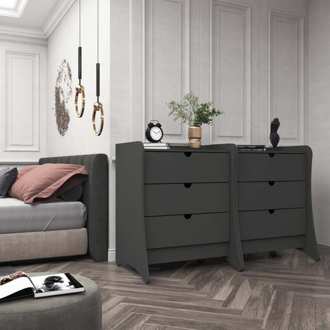 Manhattan Comfort Coney Mid-Century Modern 28" Nightstand in Charcoal Gray (3-Drawer) - Set of 2
