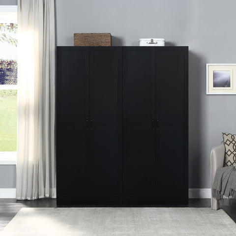 Manhattan Comfort Hopkins Modern 30" Storage Cabinet in Black (7-Shelf) - Set of 2