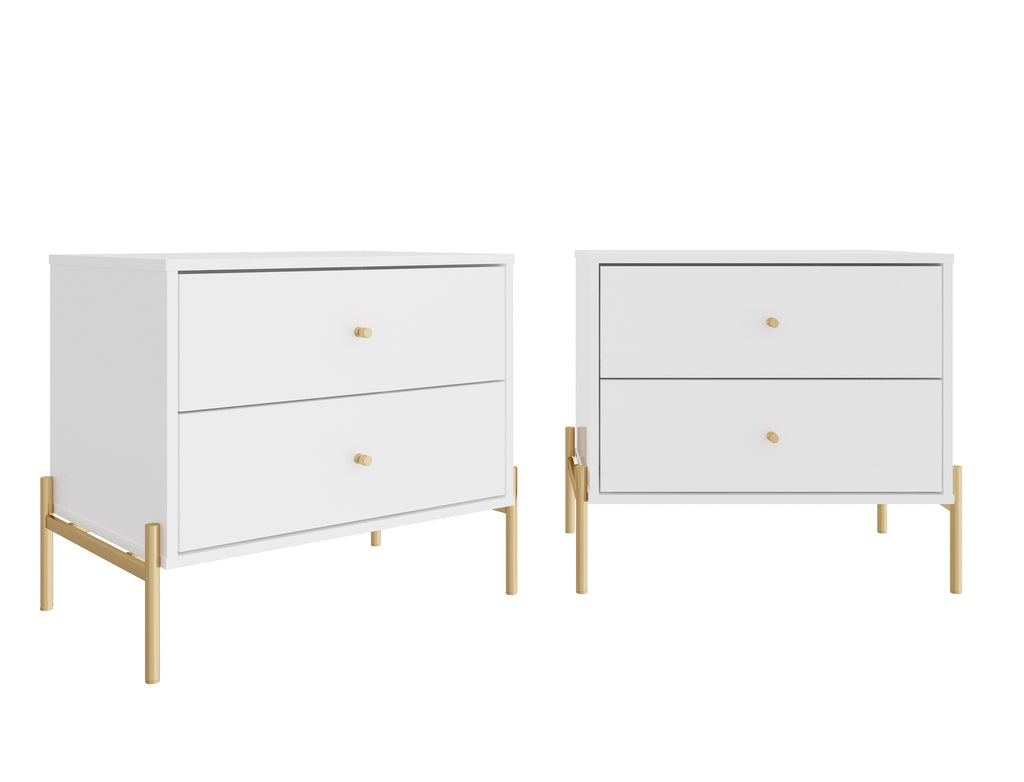 Manhattan Comfort Jasper Modern 25" Nightstand in White (2-Drawer) - Set of 2