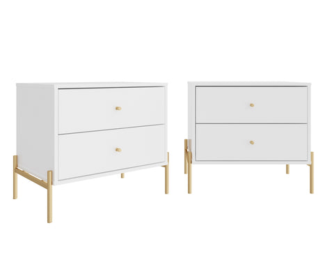 Manhattan Comfort Jasper Modern 25" Nightstand in White (2-Drawer) - Set of 2