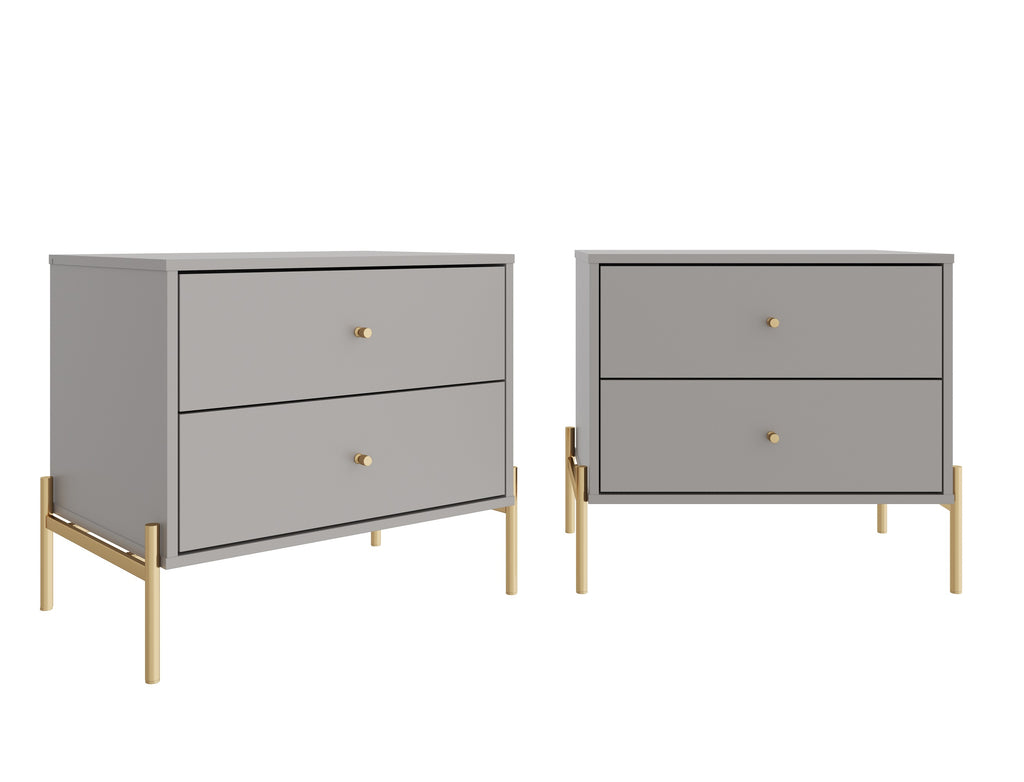 Manhattan Comfort Jasper Modern 25" Nightstand in Sage Gray (2-Drawer) - Set of 2