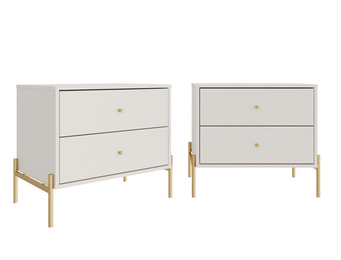 Manhattan Comfort Jasper Modern 25" Nightstand in Off White (2-Drawer) - Set of 2