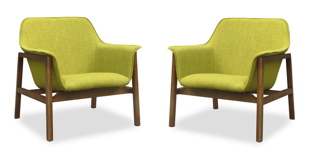 Manhattan Comfort Miller Mid-Century Modern Linen Weave Accent Armchair in Green - Set of 2