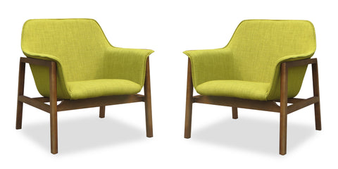 Manhattan Comfort Miller Mid-Century Modern Linen Weave Accent Armchair in Green - Set of 2