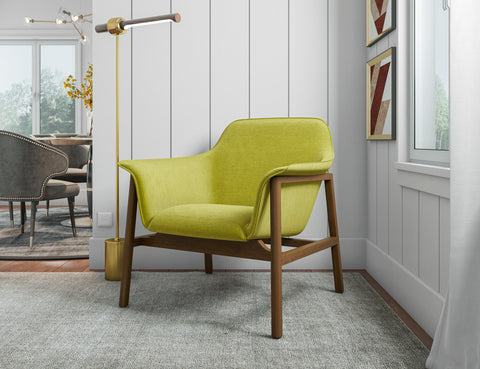Manhattan Comfort Miller Mid-Century Modern Linen Weave Accent Armchair in Green - Set of 2