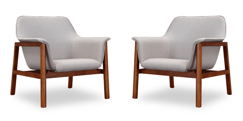 Manhattan Comfort Miller Mid-Century Modern Linen Weave Accent Armchair in Gray - Set of 2