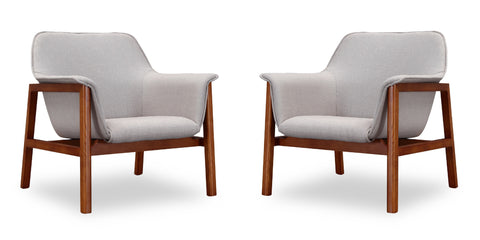 Manhattan Comfort Miller Mid-Century Modern Linen Weave Accent Armchair in Gray - Set of 2