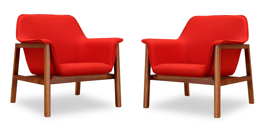 Manhattan Comfort Miller Mid-Century Modern Linen Weave Accent Armchair in Burnt Orange - Set of 2