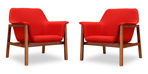 Manhattan Comfort Miller Mid-Century Modern Linen Weave Accent Armchair in Burnt Orange - Set of 2