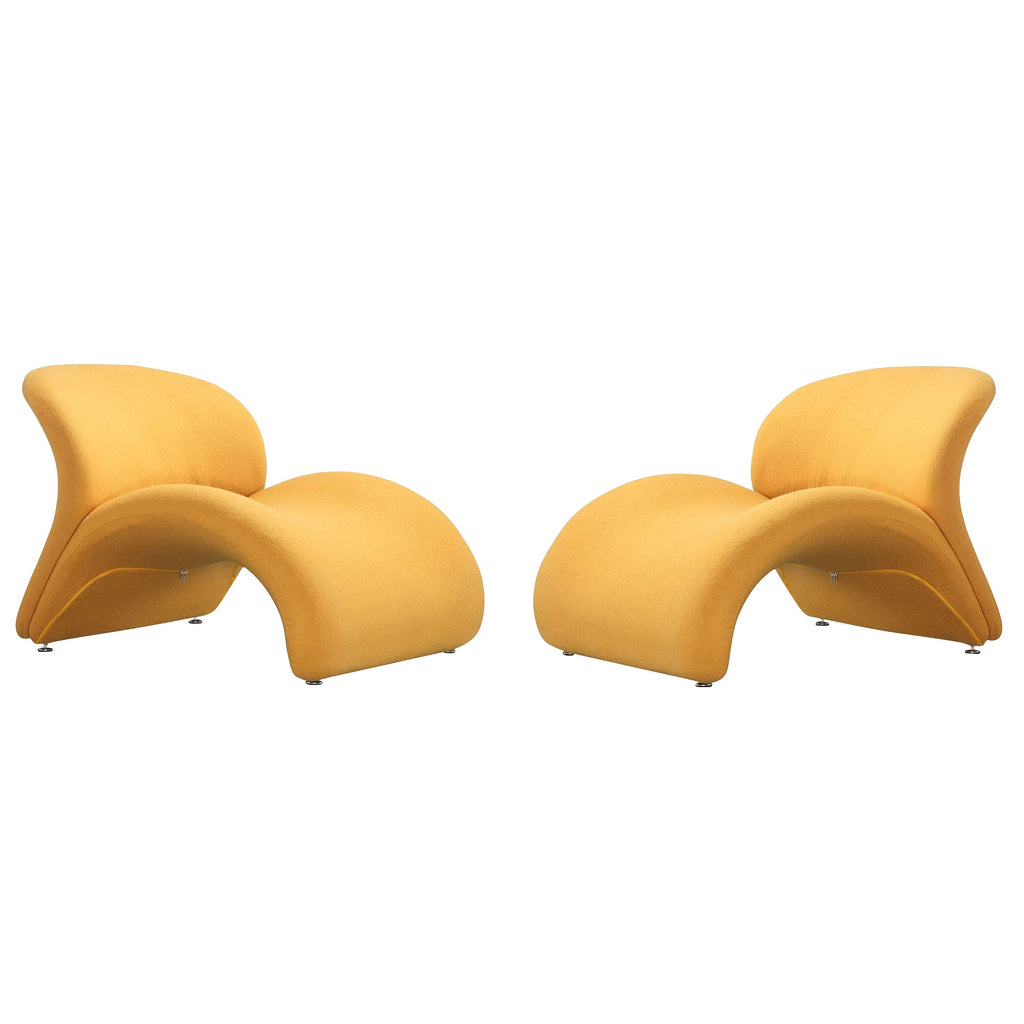 Manhattan Comfort Rosebud Modern Wool Blend Accent Chair in Yellow - Set of 2
