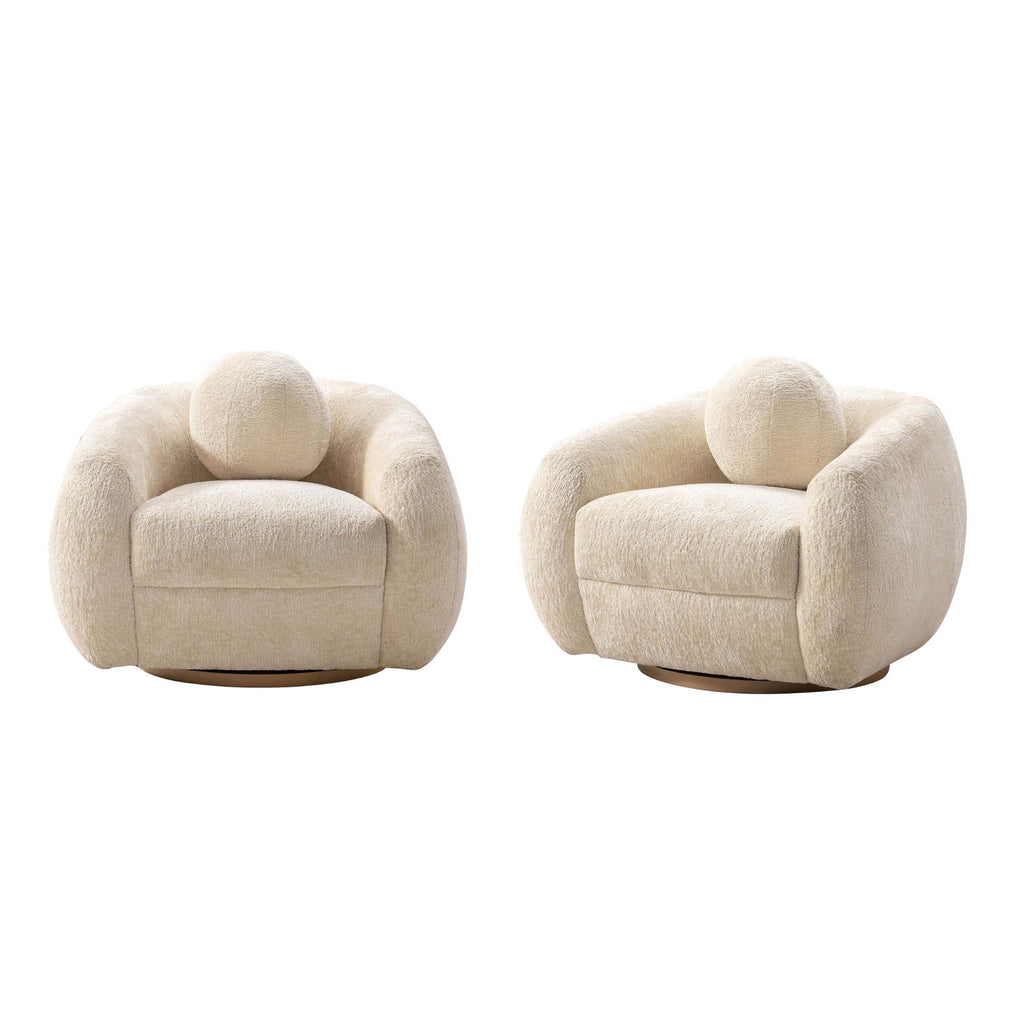 Manhattan Comfort Tribeca Mid-Century Modern Chenille Lounge Chair in Cream - Set of 2