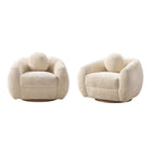 Manhattan Comfort Tribeca Mid-Century Modern Chenille Lounge Chair in Cream - Set of 2