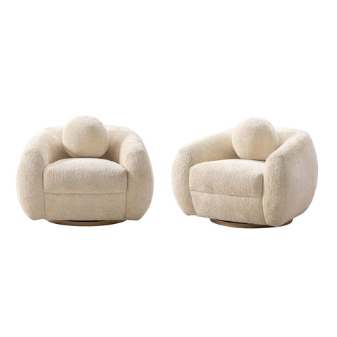 Manhattan Comfort Tribeca Mid-Century Modern Chenille Lounge Chair in Cream - Set of 2
