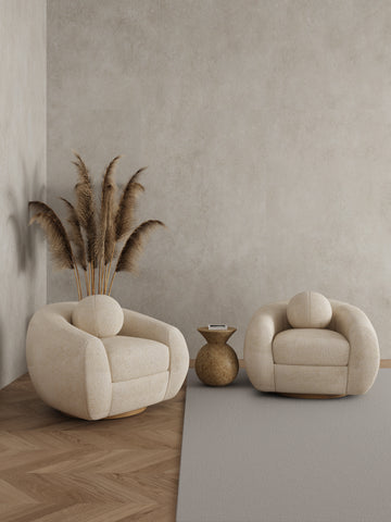 Manhattan Comfort Tribeca Mid-Century Modern Chenille Lounge Chair in Cream - Set of 2