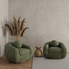 Manhattan Comfort Tribeca Mid-Century Modern Chenille Lounge Chair in Olive Green - Set of 2