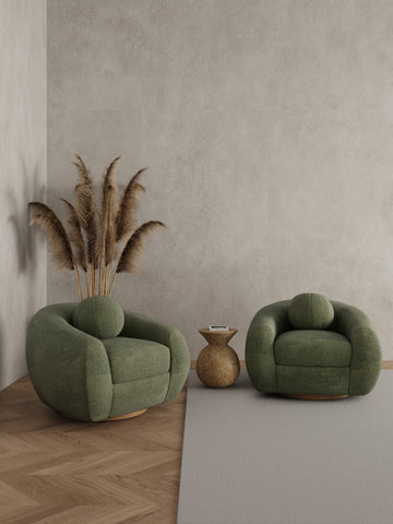 Manhattan Comfort Tribeca Mid-Century Modern Chenille Lounge Chair in Olive Green - Set of 2