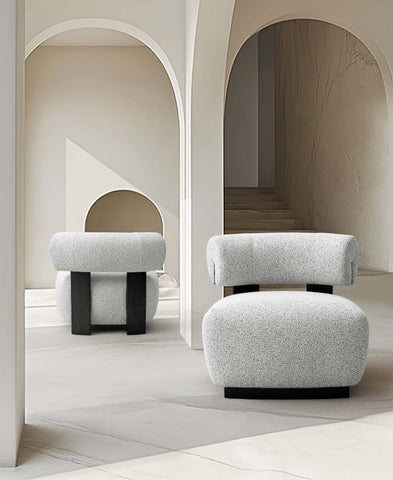 Manhattan Comfort Bartow Mid-Century Modern Upholstered Lounge Chair in Ivory Multi - Set of 2