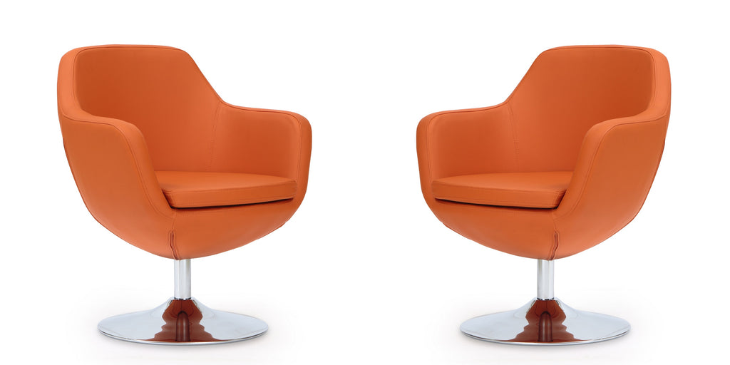 Manhattan Comfort Caisson Modern Upholstered Swivel Lounge Chair in Orange - Set of 2