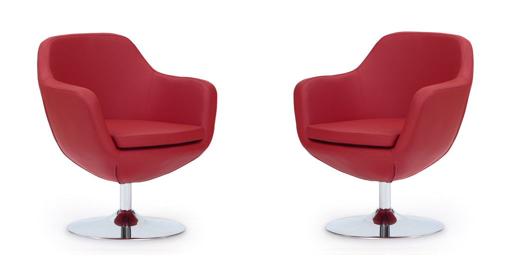 Manhattan Comfort Caisson Modern Upholstered Swivel Lounge Chair in Red - Set of 2