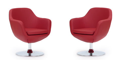 Manhattan Comfort Caisson Modern Upholstered Swivel Lounge Chair in Red - Set of 2