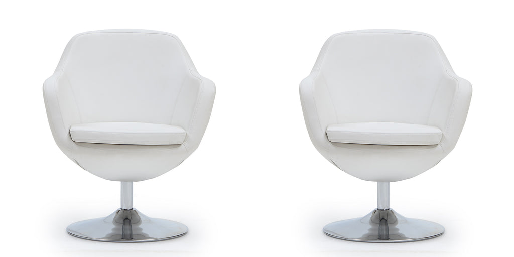Manhattan Comfort Caisson Modern Upholstered Swivel Lounge Chair in White - Set of 2