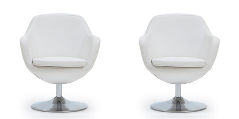 Manhattan Comfort Caisson Modern Upholstered Swivel Lounge Chair in White - Set of 2