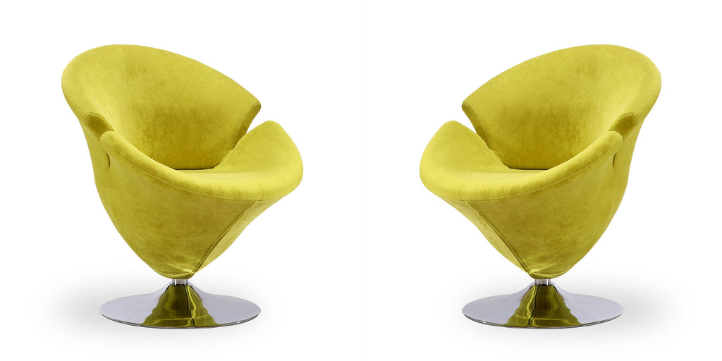 Manhattan Comfort Tulip Modern Velvet Swivel Lounge Chair in Green - Set of 2