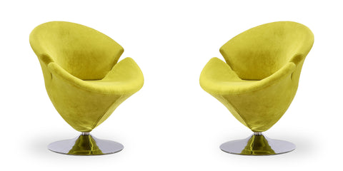 Manhattan Comfort Tulip Modern Velvet Swivel Lounge Chair in Green - Set of 2