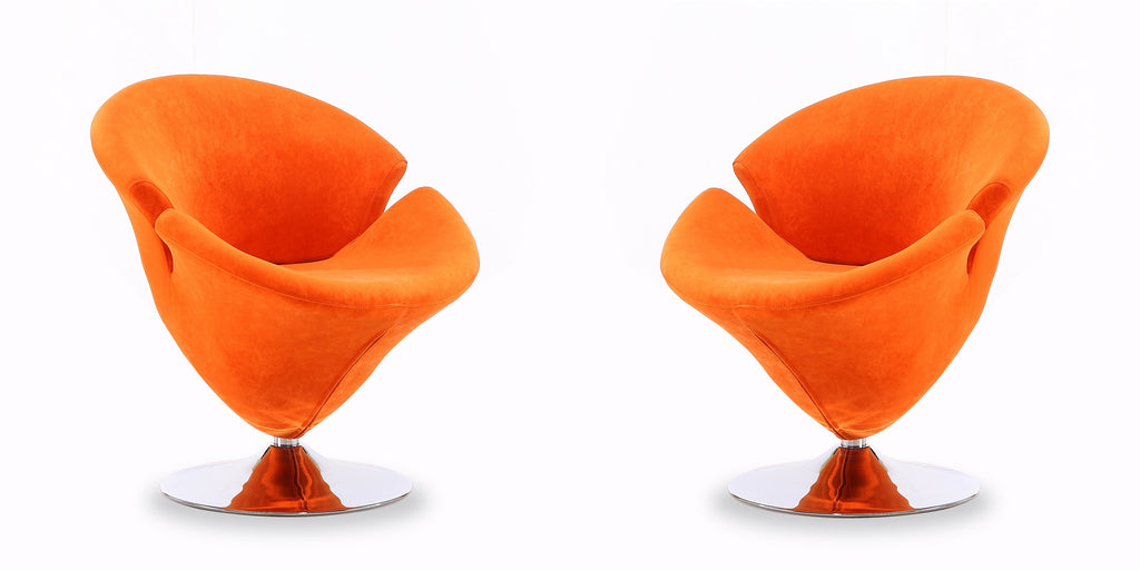 Manhattan Comfort Tulip Modern Velvet Swivel Lounge Chair in Orange - Set of 2