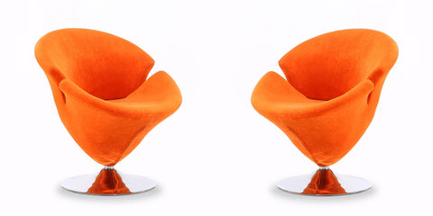 Manhattan Comfort Tulip Modern Velvet Swivel Lounge Chair in Orange - Set of 2