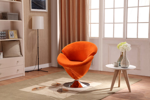 Manhattan Comfort Tulip Modern Velvet Swivel Lounge Chair in Orange - Set of 2