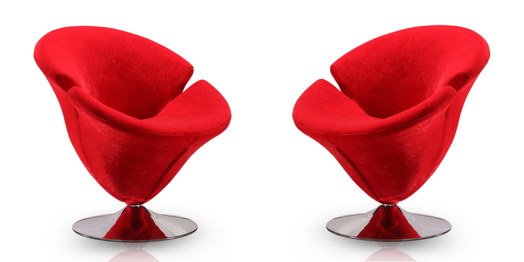 Manhattan Comfort Tulip Modern Velvet Swivel Lounge Chair in Red - Set of 2