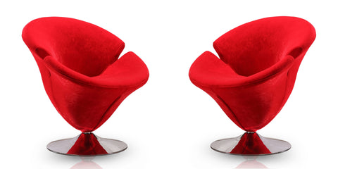 Manhattan Comfort Tulip Modern Velvet Swivel Lounge Chair in Red - Set of 2