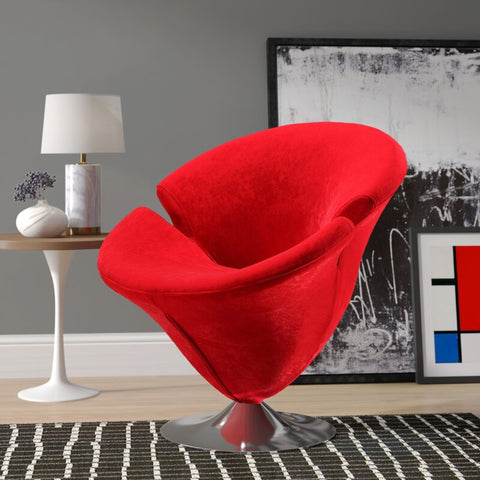 Manhattan Comfort Tulip Modern Velvet Swivel Lounge Chair in Red - Set of 2