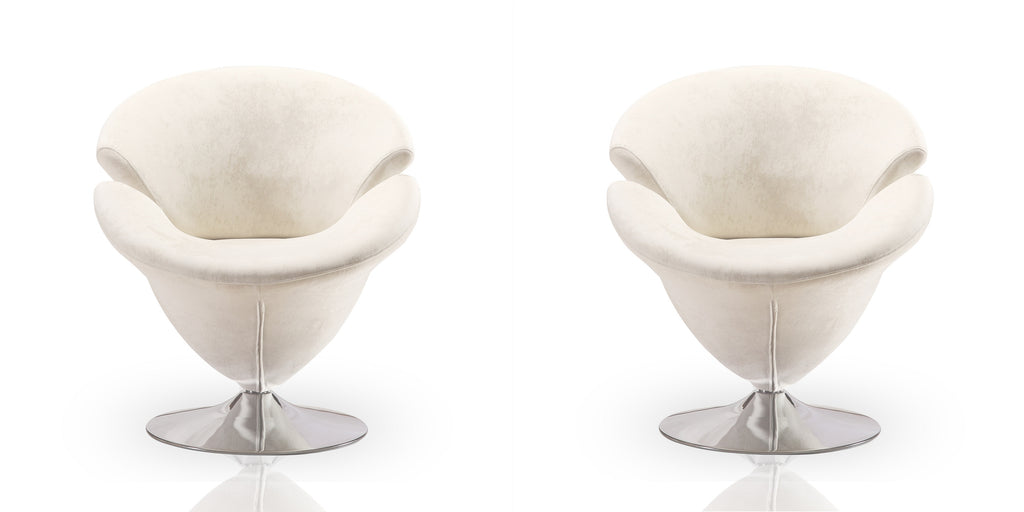 Manhattan Comfort Tulip Modern Velvet Swivel Lounge Chair in White - Set of 2