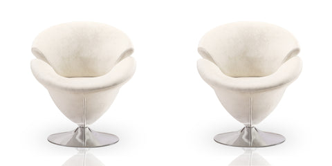 Manhattan Comfort Tulip Modern Velvet Swivel Lounge Chair in White - Set of 2
